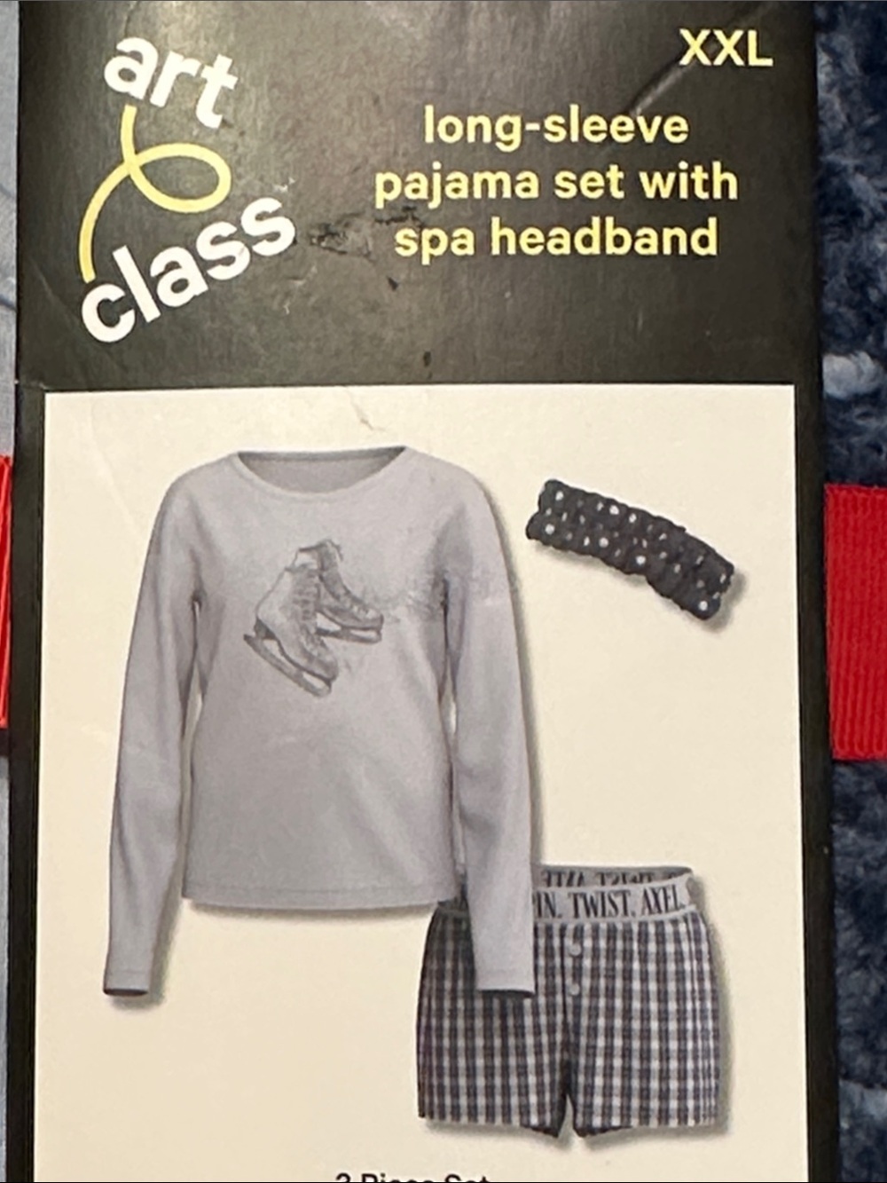 art class Light Blue & Navy Ice Skate Pajama Set with Polka Dot Headband ⛸️